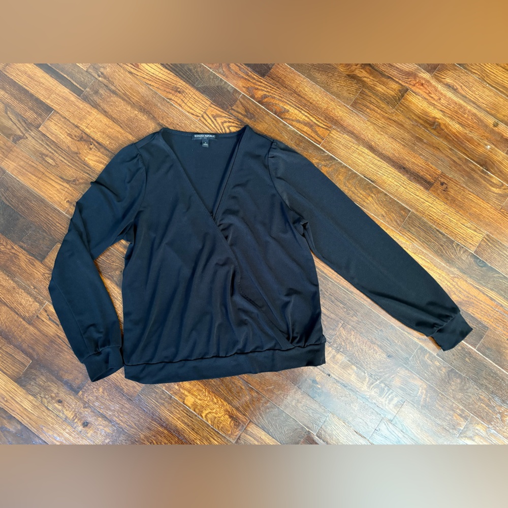 Banana Republic Chic Black Wrap Top - Size S